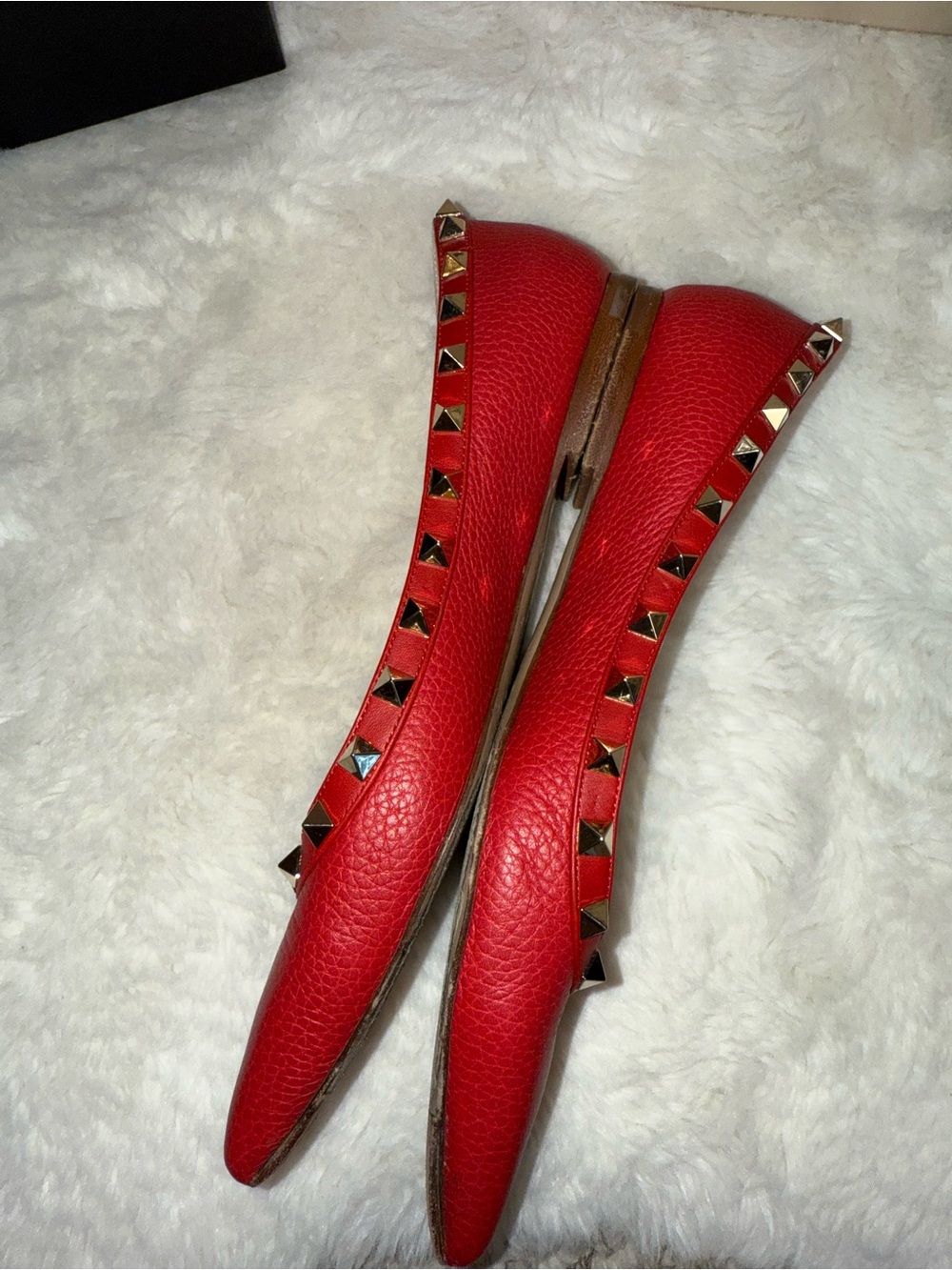 Authentic Valentino Garavani Rockstud Red Leather Point Flats Shoes GUC SmCut 37 - Picture 14 of 16